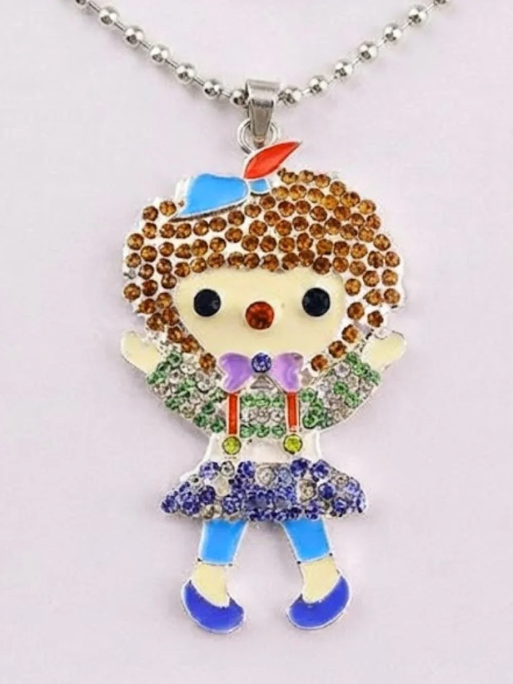 New rhinestone Clown / Raggedy Ann/Andy Doll bead ball chain necklace